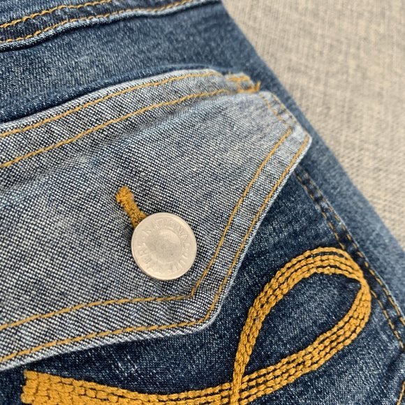 National Outfitters Cropped Denim Pants Size 1 Cuffed Stone Washed Embroidered P - Picture 13 of 16